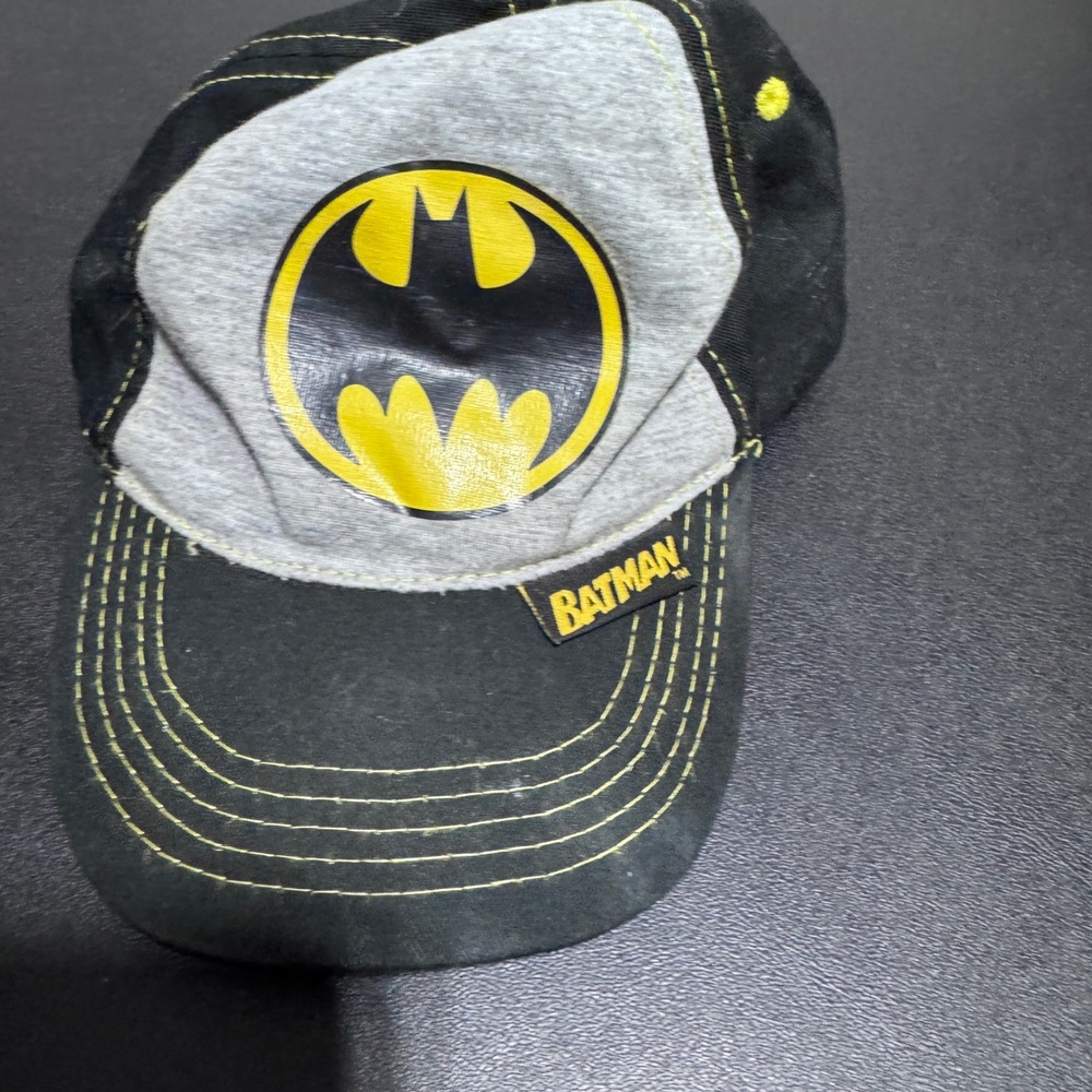 Batman Baseball Hat Kids One Size Black Grey Yellow Superhero Graphic Logo